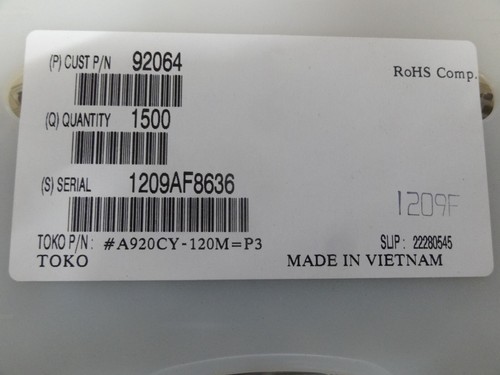 20x Toko A920CY-120M=P3 Fixed Inductor 12uH 20% 100KHz Surface Mount A920CY-120M - Picture 5 of 7