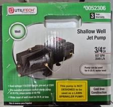 Utilitech 3/4-HP Cast Iron Shallow Well Jet Pump 0052306 - NEW - Sealed Box