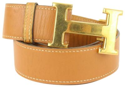 Hermès 32mm Reversible H Logo Belt Kit Brown x Gold 1H124 | eBay