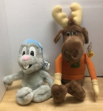 Vintage 1982 Bullwinkle Moose 19   Rocky Squirrel 11  Plush Stuffed W/ Tags