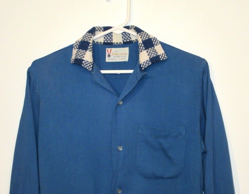 1950S 1960 VINTAGE SHIRT HEAVY RAYON CUTAWAY WOVEN COLLAR 2 TONE S ASIS LOOP S24 - Picture 3 of 13