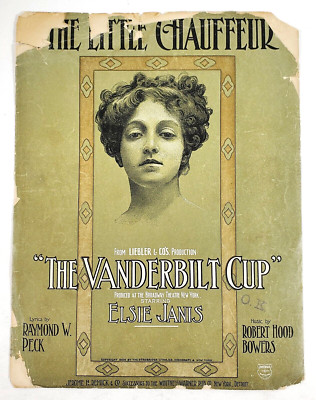 1906 The Little Chauffeur Large Format Sheet Music Vanderbilt Cup Elsie Janis