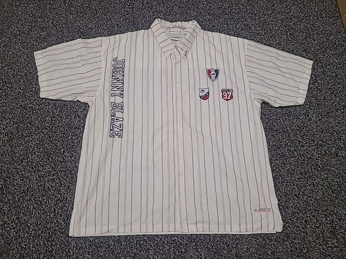 Johnny Blaze Y2K Vintage Button Up Embroidered Short Sleeve Stripe Shirt XXL 2XL