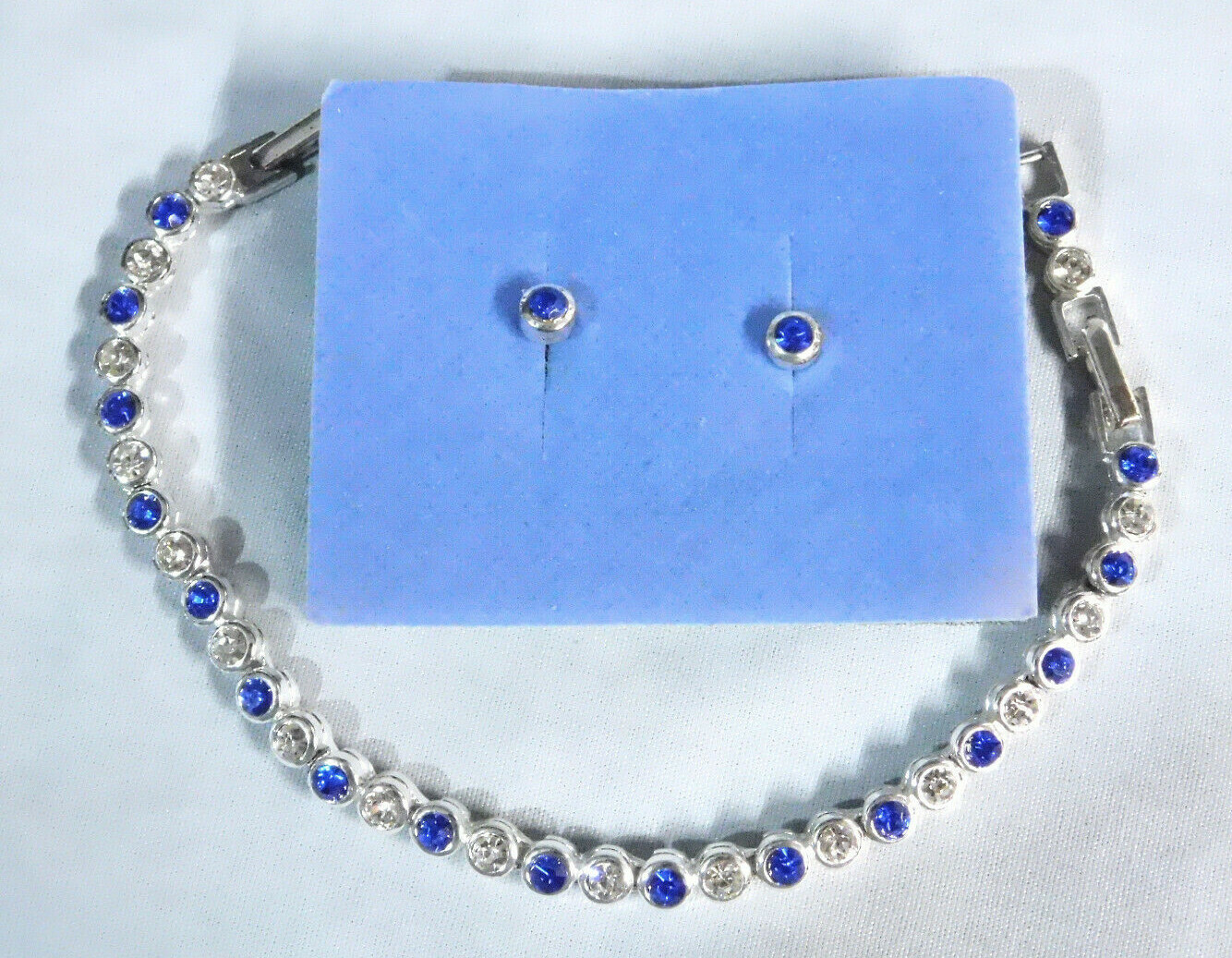 Avon Sparkling Crystal Tennis Bracelet & Earrings Blue & Clear