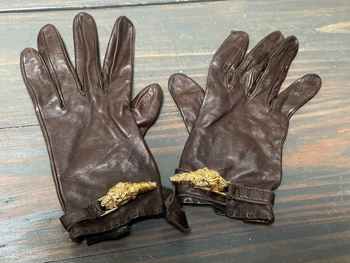 GUCCI レディース　レディースグローブ GUCCI Vintage Womens Dark Brown Leather / Silk gloves Size 7