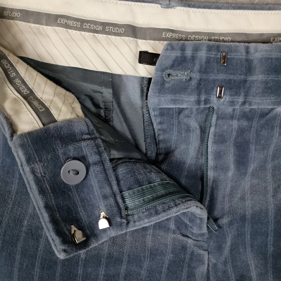 Pantalones Express Design Studio Editor Mujer 4 Azul Rayas Terciopelo Pierna Ancha Rectos Foto 4 de 4
