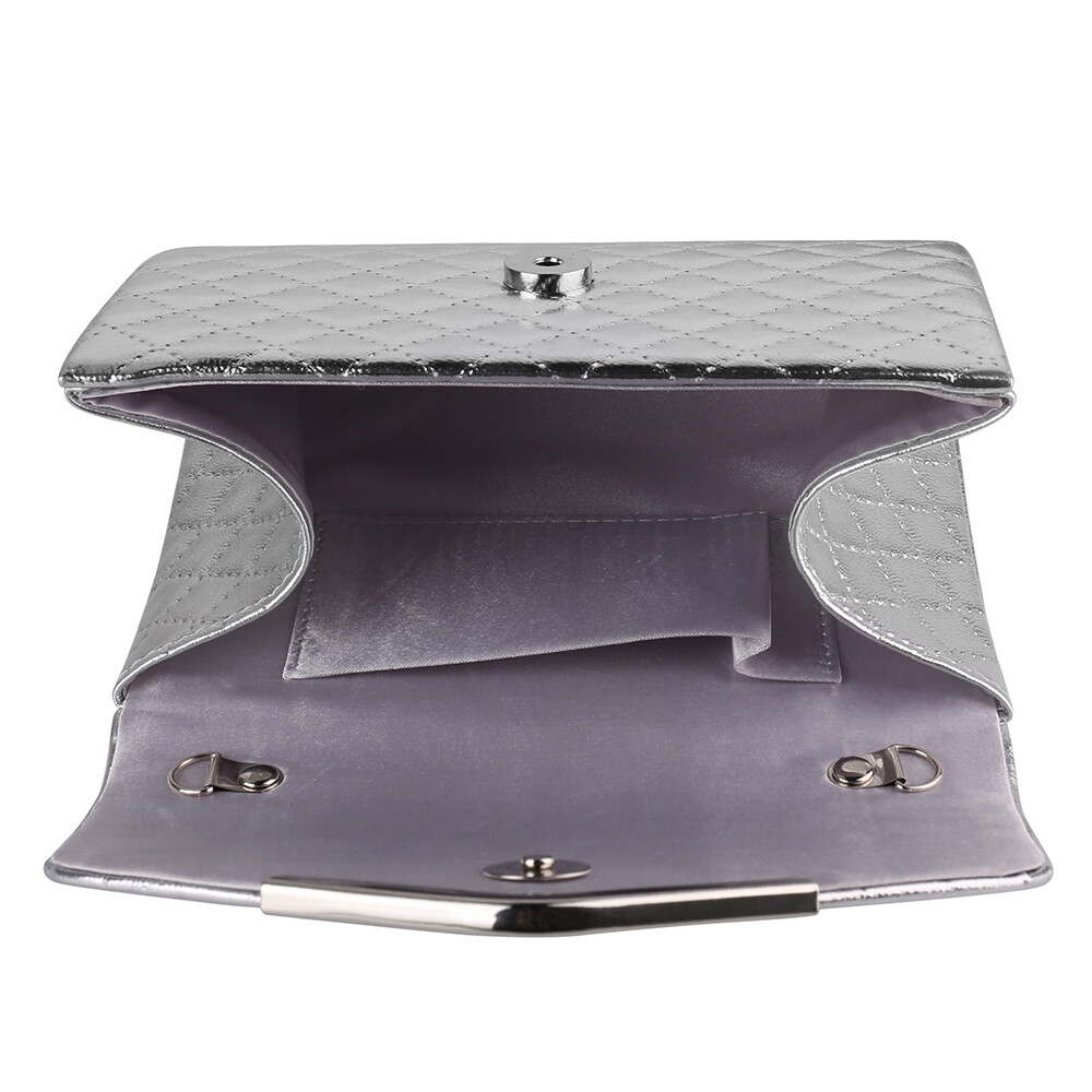 Soft Silver Leather Handbag With Chain Women Fashion