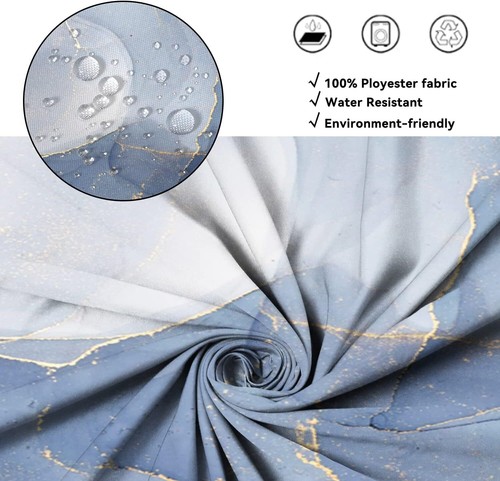 Small Half Size Stall Shower Curtain with 6 Hooks 72"L x 36"W Blue Marble - Picture 4 of 11