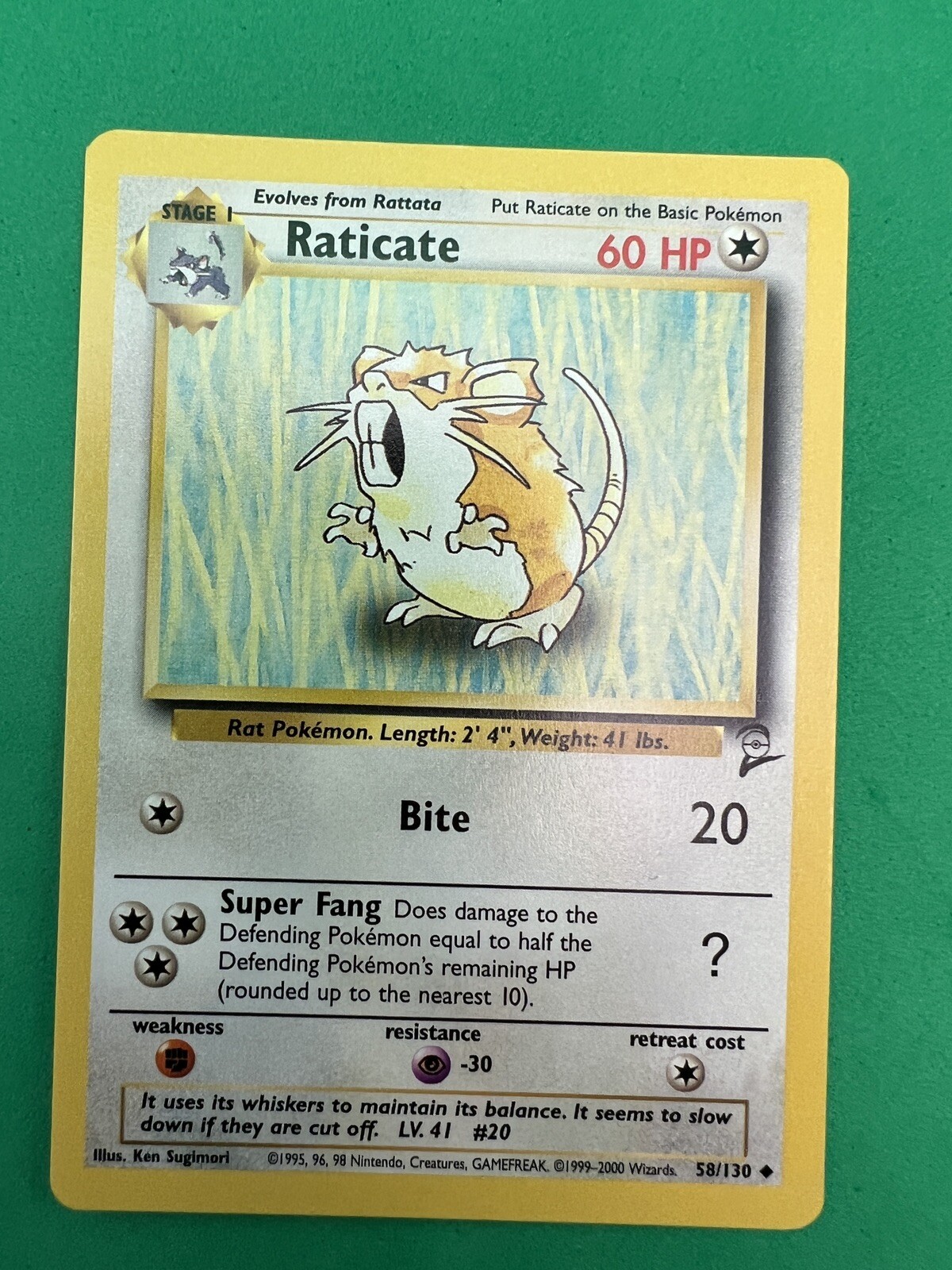 Raticate - 58/130 - Base2 Set - Pokemon Card - Unlimited Edition - NM