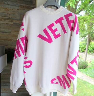 VETEMENTS SWEATER M oversized oversize knit merino wool white pink