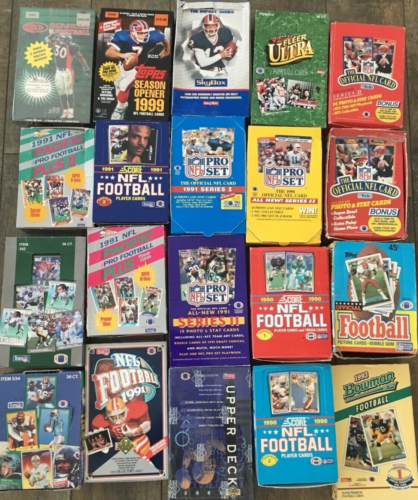 Football Card Vintage Variety Lot of 7 Unopened Original Packs Years 1989-1999 - Photo 1/4