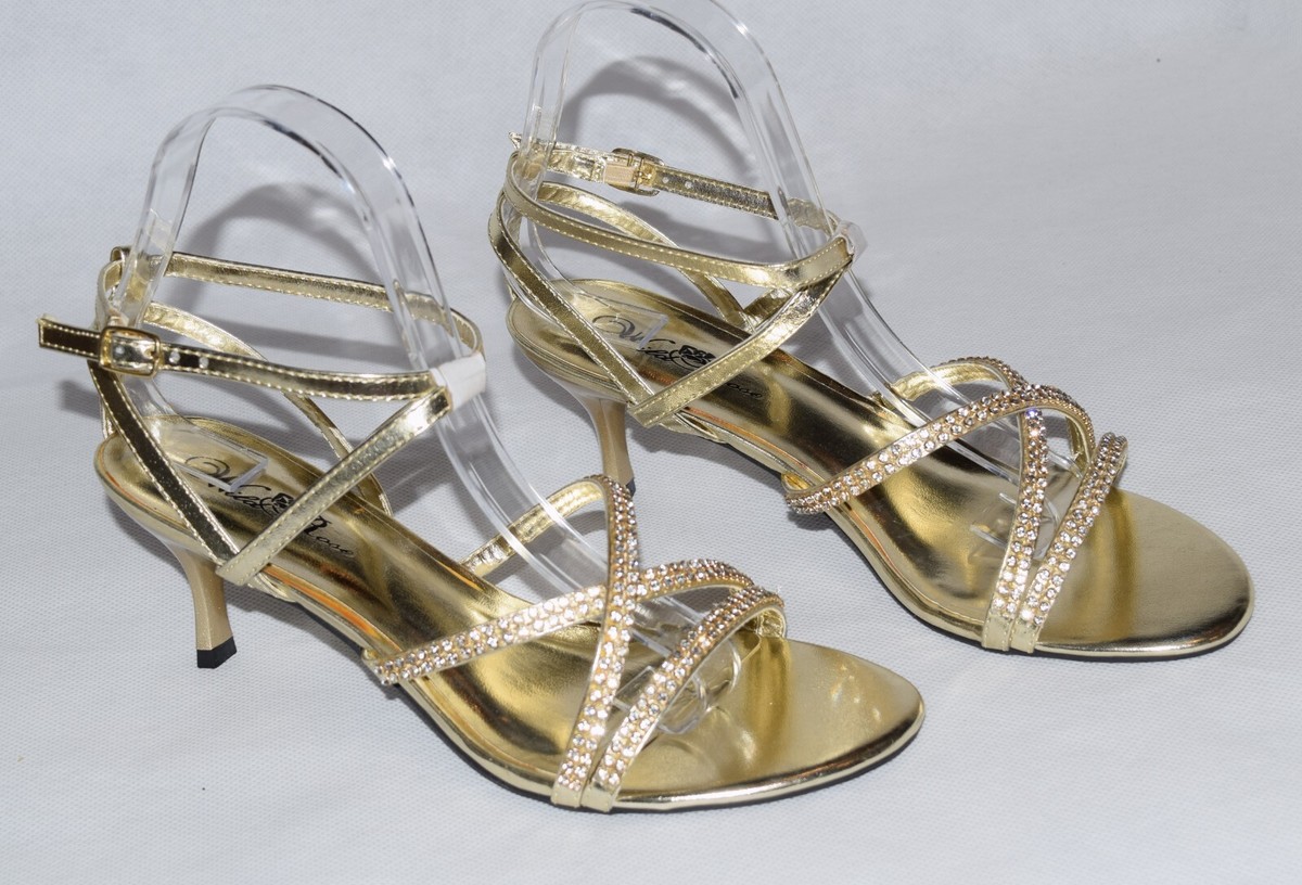 gold strappy dress sandals Shoes Women Strap Heeled Sandals, Gold, Rhinestone, Size 8.5, New oversize top