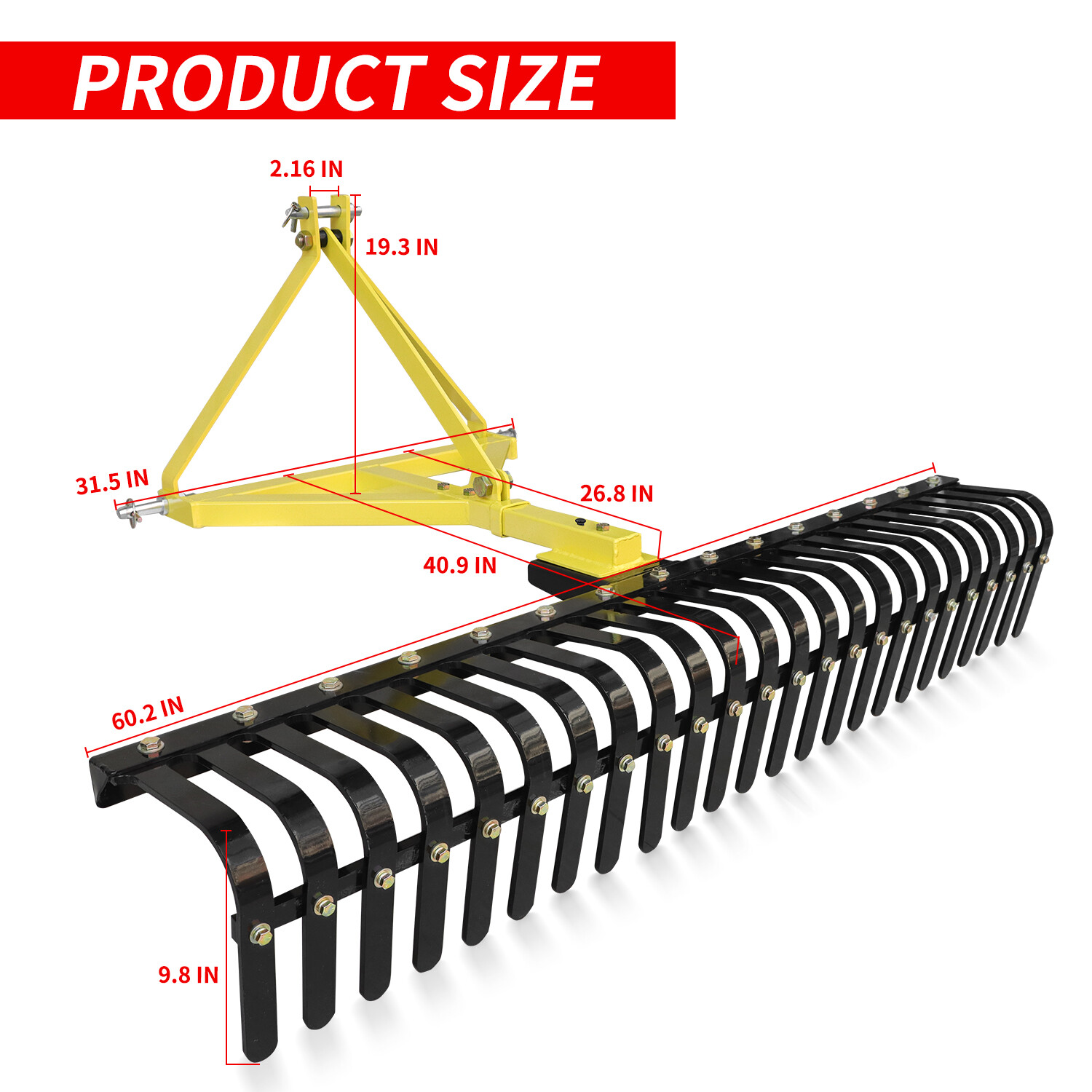3 Point Landscape Rock Rake Category 1 Tractor Attachment Soil Gravel