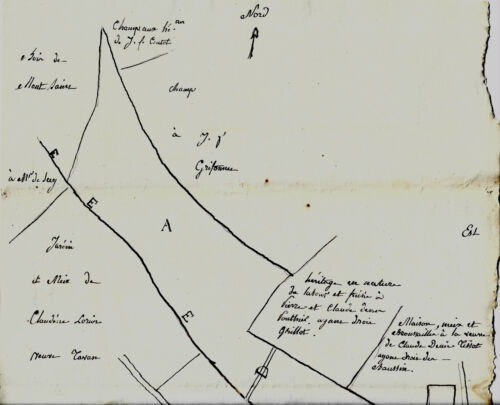 Vers 1800 plan manuscrit Nevy-lès-Dôle SCEY, De POLIGNY,FONDANT,TISSOT, POUTHIER - Photo 1/4