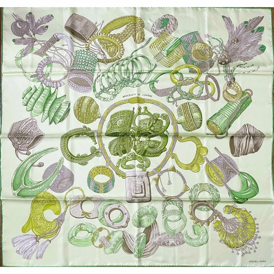 HERMÈS Foulard Hermes Bracelets De Lumiere 90 Cm Seta Verde Chiaro Carre 35"