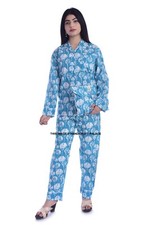 Womens Hand Block Printed Cotton Pajama Set Flower Design Sleepwear Indian Dress