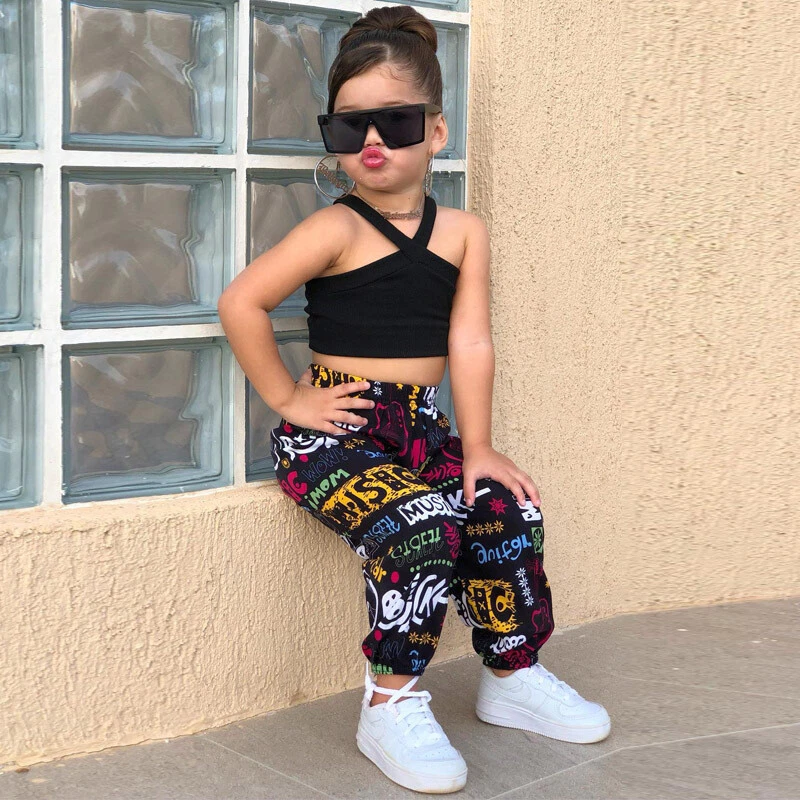 Toddler Baby Girl Outfits Halter Neck Tops Printing Pants Casual Clothes Set