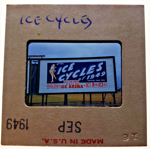 Kodachrome Red Border Slide | *1949* ICE CYCLES DALLAS TEXAS Billboard Sign Ad - 第 2/3 張圖片