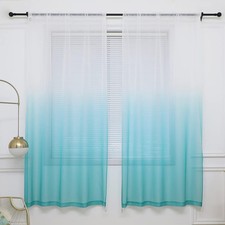 Ombre Sheer Curtains - Rod Pocket 52"W x 84"L Pack of 2 , White  Blue