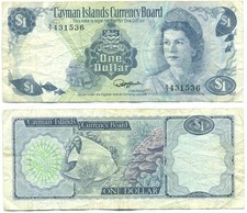 CAYMAN ISLANDS NOTE 1 DOLLAR 1974 PREFIX A/7 P 5f