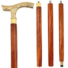 Wooden Walking Stick with Brass Handle Brown Color Length 36 INCHE