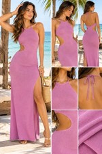 Pretty Little Thing Pink Glitter Sheer Knit Cut Out Side Dress Size M (10-b21)