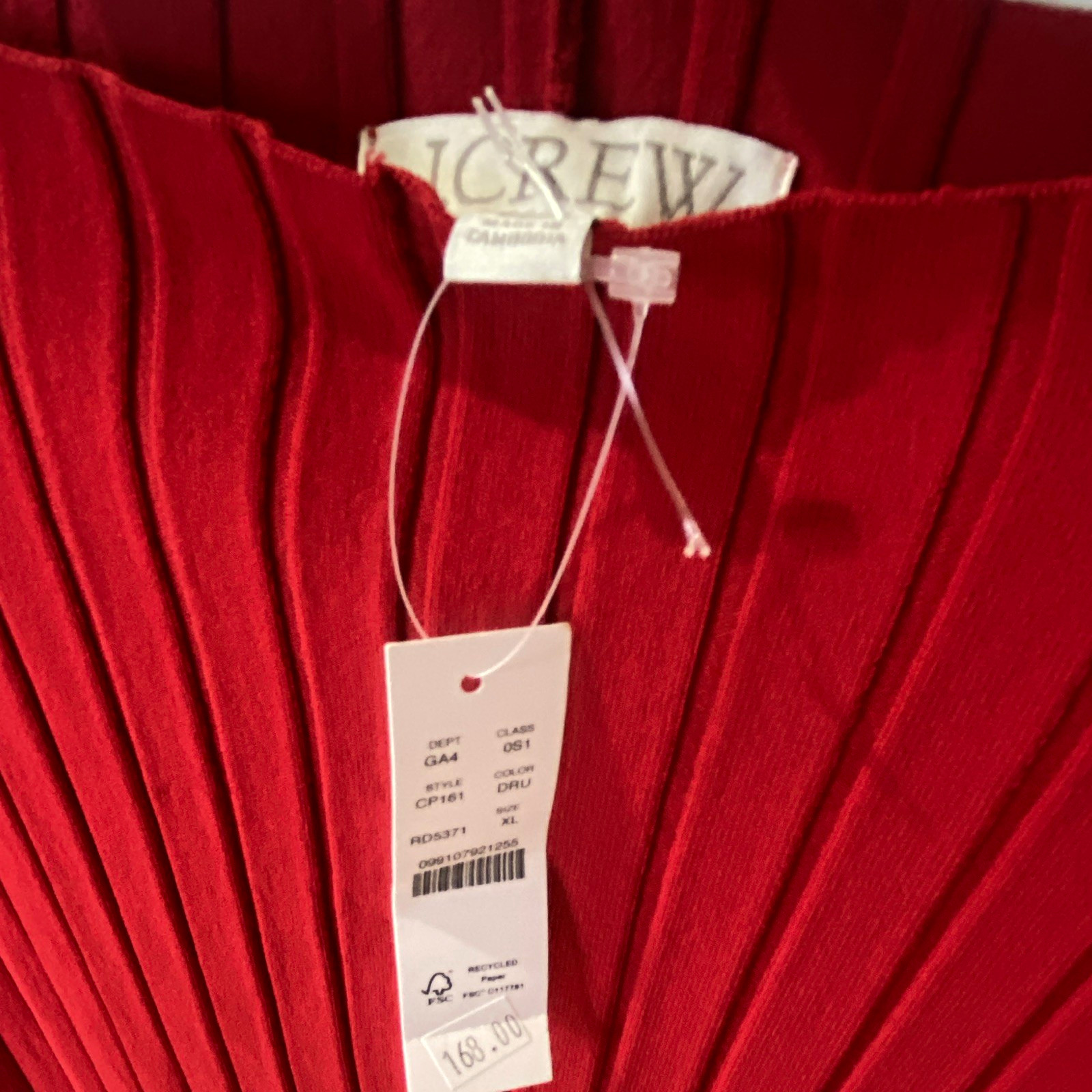 Vestido J.CREW Rojo Acanalado Cachemira Tejido Cuello Barco Manga Campana Ajuste y Acampanado XL