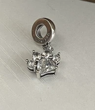 Pandora S925 Silver Sparkling Pet Paw Print Animal Charm with Clear Zirconia