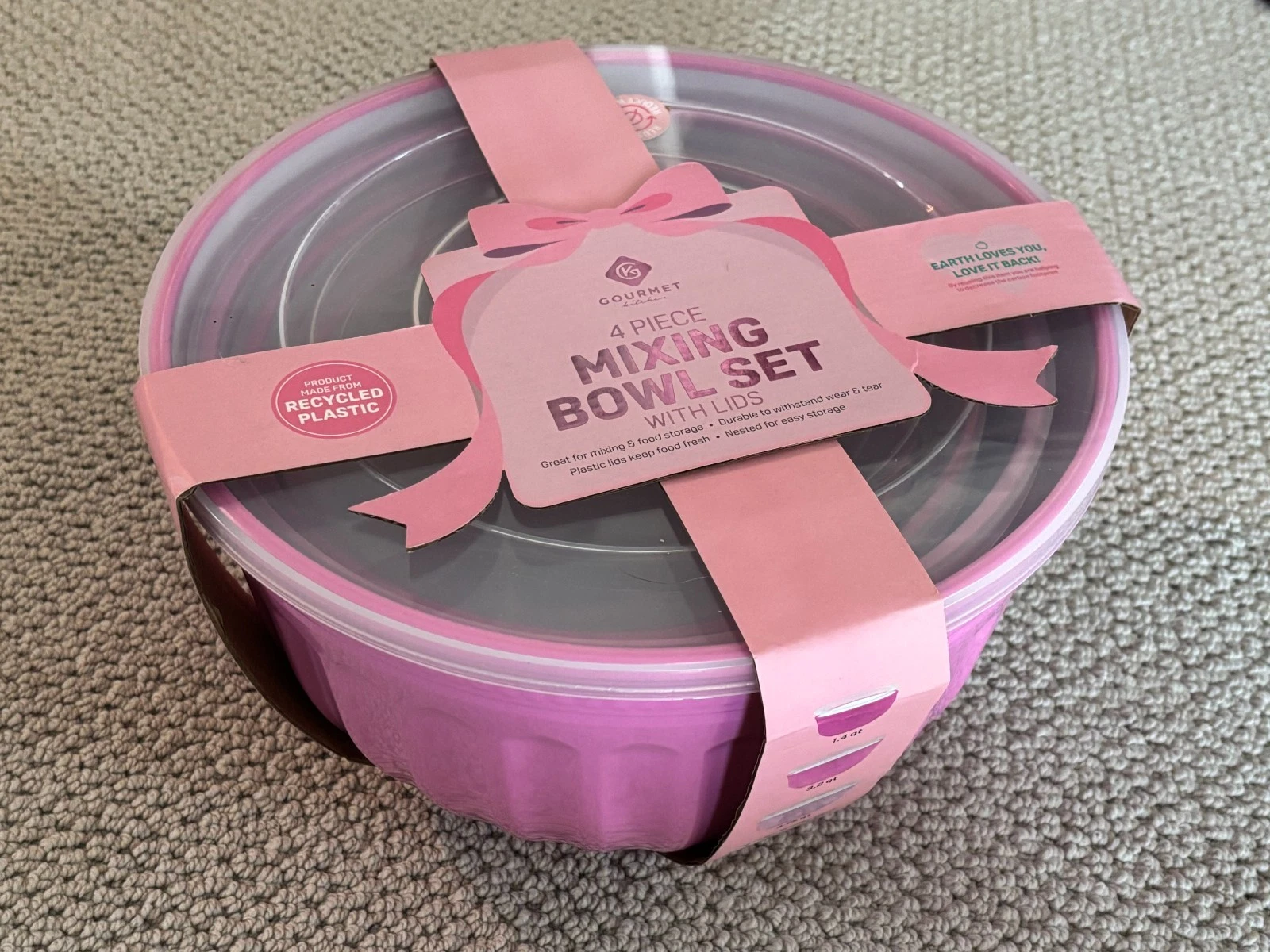 NEW Gourmet Kitchen 8 Pc Mixing Bowl Set Nestable Pink Lidded Recycled Plastic
Opens in a new window