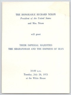 Richard Nixon WHITE HOUSE Invite Ticket for SHAH & EMPORESS OF IRAN Reception