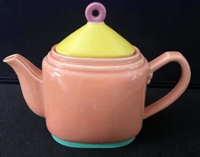 Lindt-Stymeist Colorways Salmon Ceramic Teapot With Yellow Lid 7"Tall
