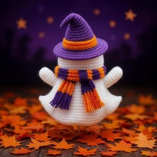 Crochet Halloween Ghost, Amigurumi Plush Doll, Cute Witch Hat Decor