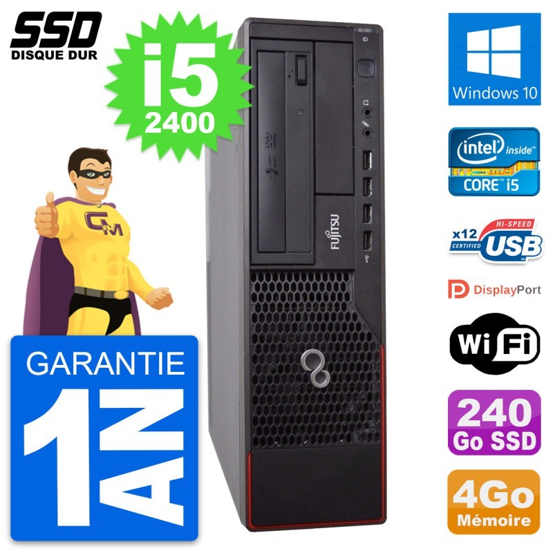 PC Fujitsu Esprimo E700 E90+ DT Intel i5-2400 RAM 4Go SSD 240Go Windows 10 Wifi