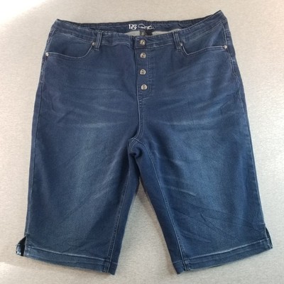 DG2 Jean Shorts Women Sz 1X Pull On Stretch Waist Faux Pockets DarkWash Normcore
