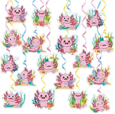32Pcs Axolotl Hanging Swirl Birthday Party Supplies Swirl Axolotl Ceiling Hangin
