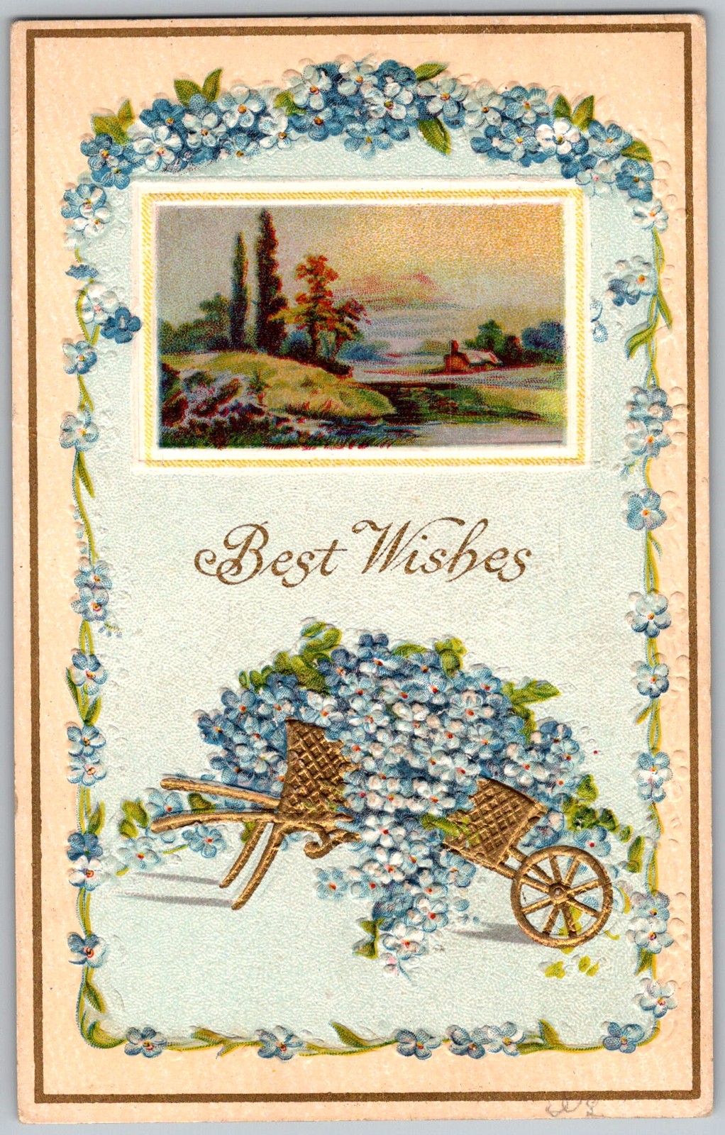 Antique Postcard Wheelbarrow Of Flowers 1910s