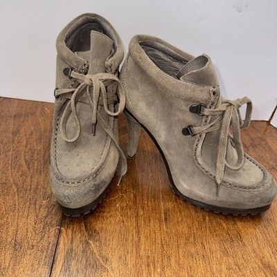 ASH Poppy Suede Lace Up Platform Stiletto Bootie in Sparrow Size 39