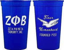 Zeta Phi/&Phi; Beta Plastic Stadium Cups [10 Per Pack - Blue - 22 oz.]