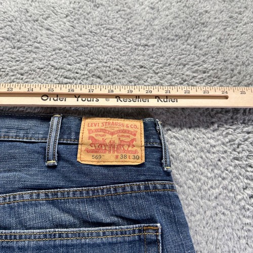 Levis 569 Jeans Mens 38x30 Blue Dark Wash Cotton Relaxed Fit Denim Workwear - Picture 7 of 10
