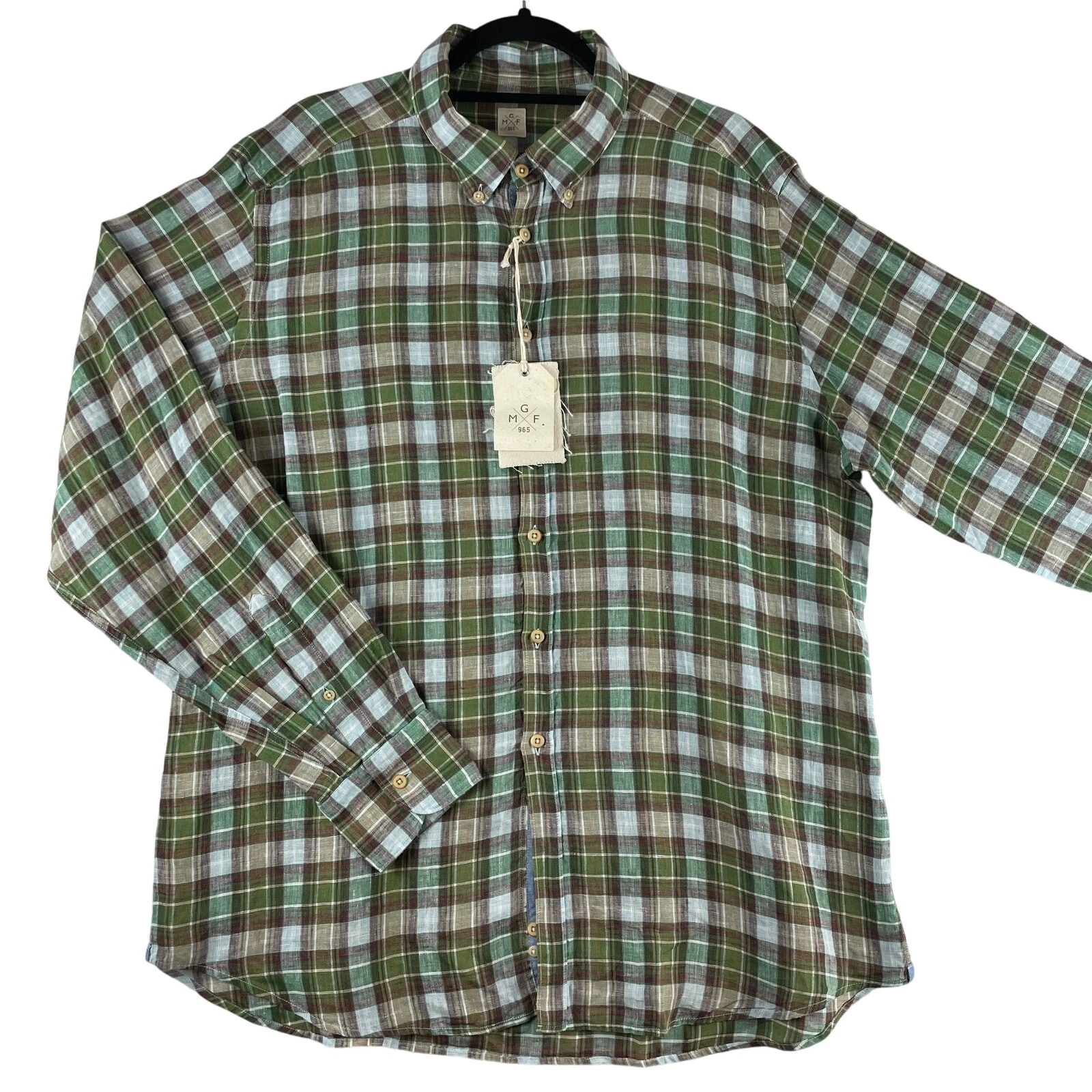 GMF SP407X Italy 100% Linen Plaid Men’s Shirt SZ L NWT