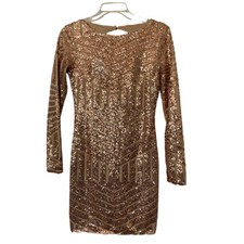 Latiste Sequin Rose Gold Dress Size Small Open Back Long Sleeve Glam Party Fairy