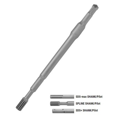 Solid-Body Hard-Head Bits SDS-Max Shank Pilot 1-1/8'' thru 1-5/8'' Head 18'' Depth