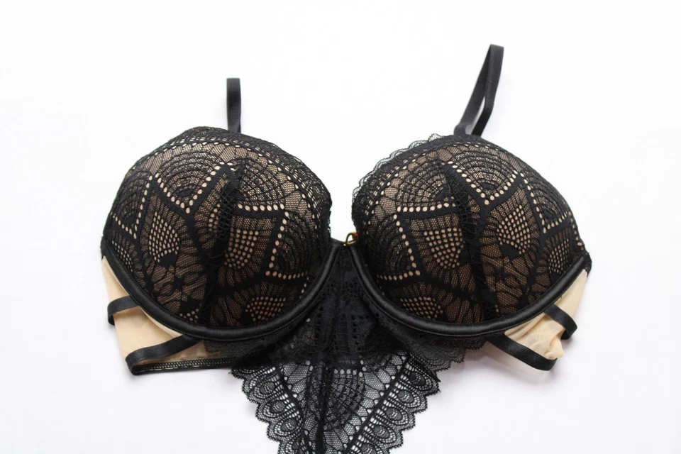 Sutiã feminino de renda e exuberante ajustável com fio Cassa Bodysuit DH3 preto GG novo com etiquetas - Imagem 2 de 4