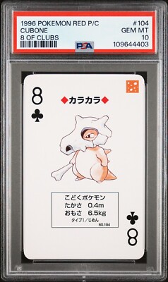 1996 POKEMON RED POKER CARD #104 CUBONE PSA 10 GEM MINT 8 OF CLUBS