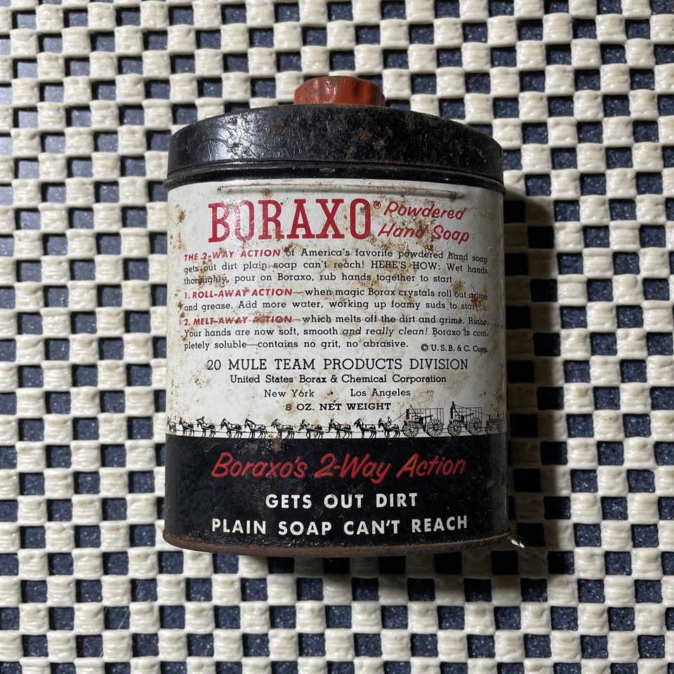 Vintage Boraxo Powdered Hand Soap Tin 8 oz Empty 20 mule team power eBay