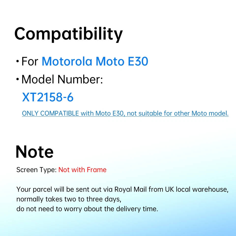Digitalizador táctil de repuesto de pantalla LCD para Motorola Moto E30 XT2158-6 Foto 2 de 4