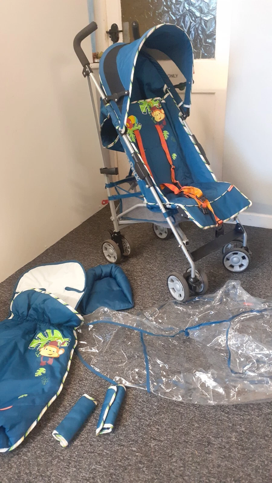 Fisher Price Rainforest Theme Stroller Pushchair Cover Footmuff Headrest Monkey