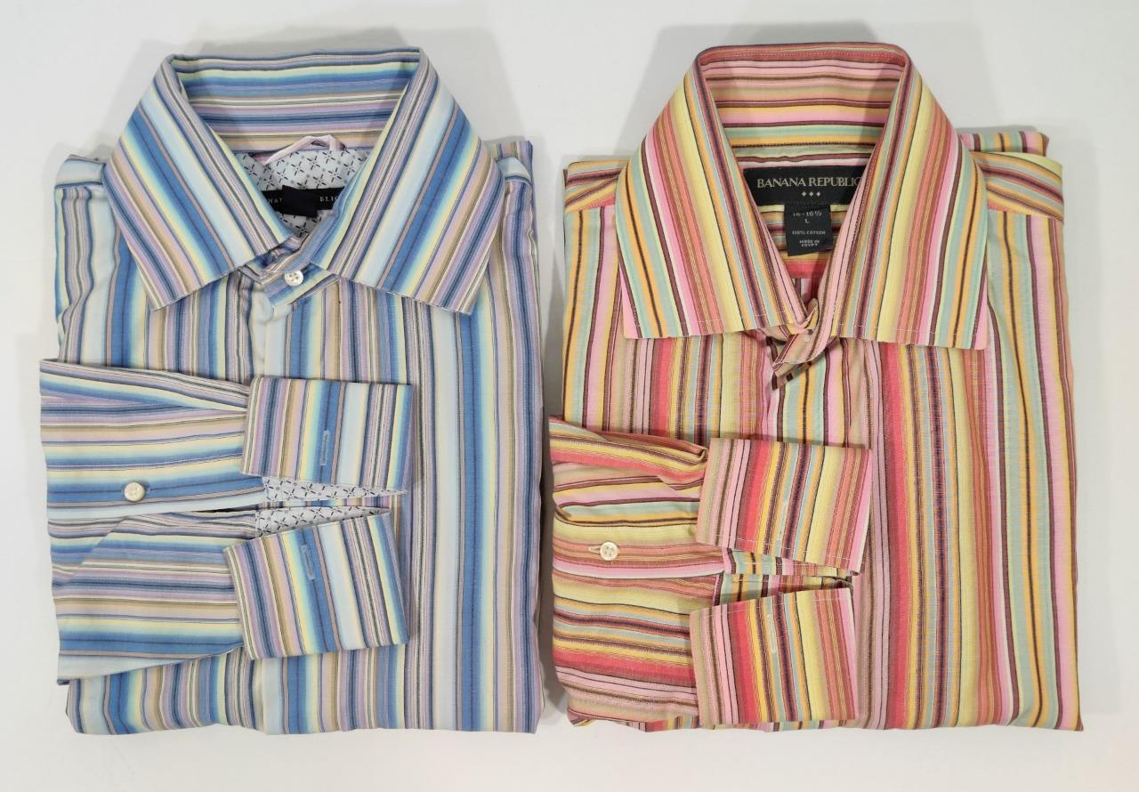 Lot of 2 Mens BANANA REPUBLIC French Cuff Dress SHIRTS Size Large Stripes eBay