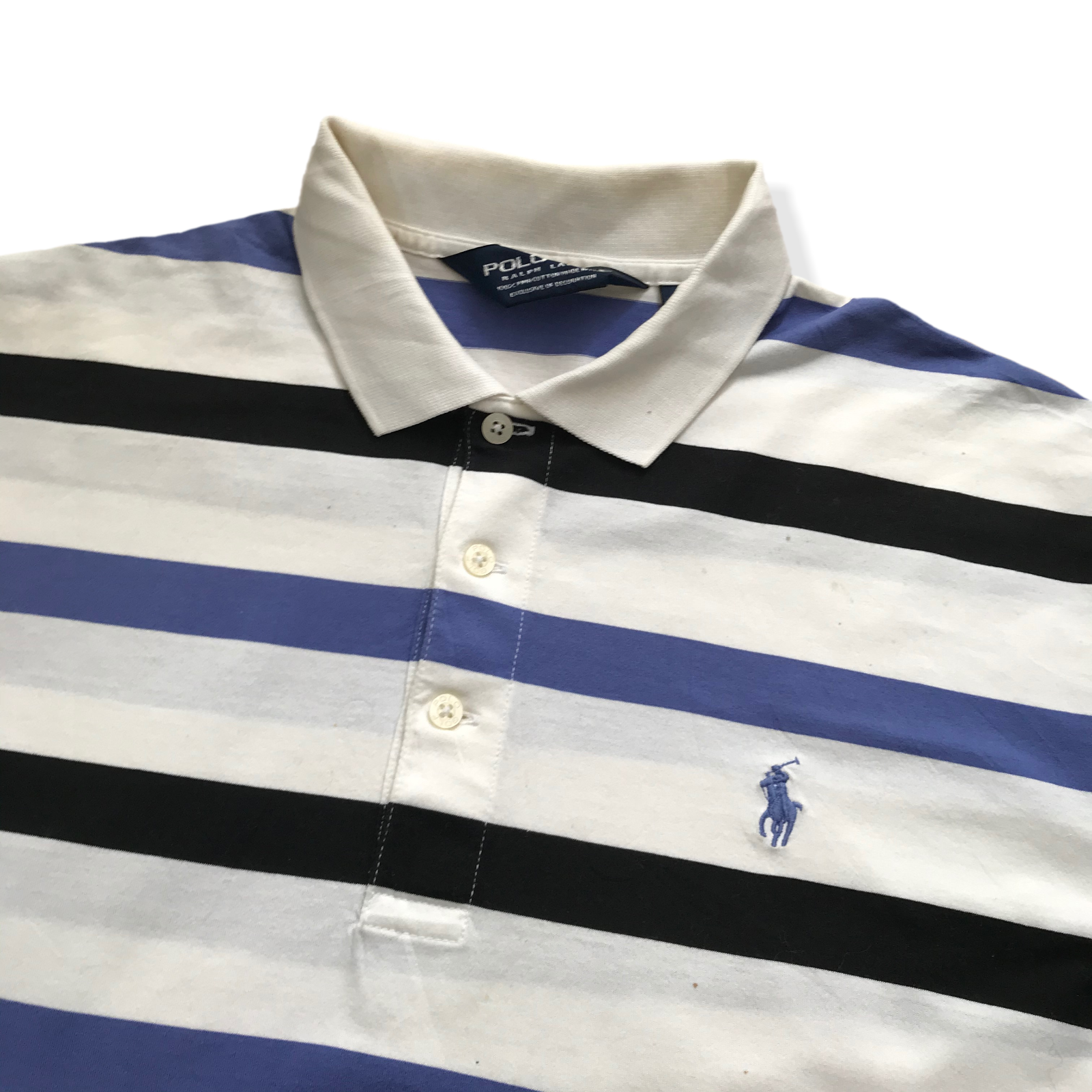 Vintage RALPH LAUREN Polo Shirt | Size M | Blue & White Striped Soft +  Stretch | eBay