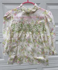 Vtg Polly Flinders Delicate Floral Long Sleeve Dress Sz 4 Hand Smocked GORGEOUS